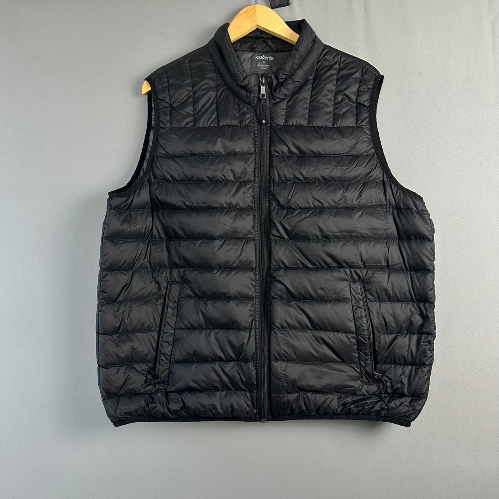 Solaris Mens Puffer Vest XL Black Natural Down Insulated Full Zip Quilted